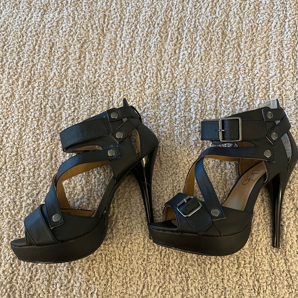 Deb Black Buckle Strap Heels